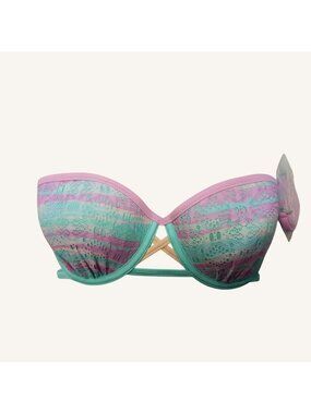Shade & Shore Multicolor Lace-Overlay Strapless Bikini Top 36C With Removable St